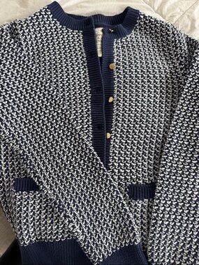 Hope & Henry Navy & White Textured Knit Women’s Cardigan